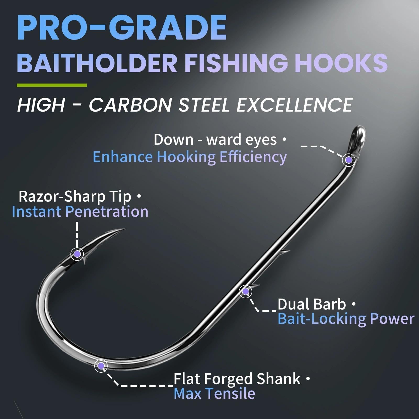 Natufish Baitholder - Ganci da pesca per esche da pesca, offset/doppio spinato/gambo lungo/occhio verso il basso, per esche vive morbide in acqua salata, 50 pezzi