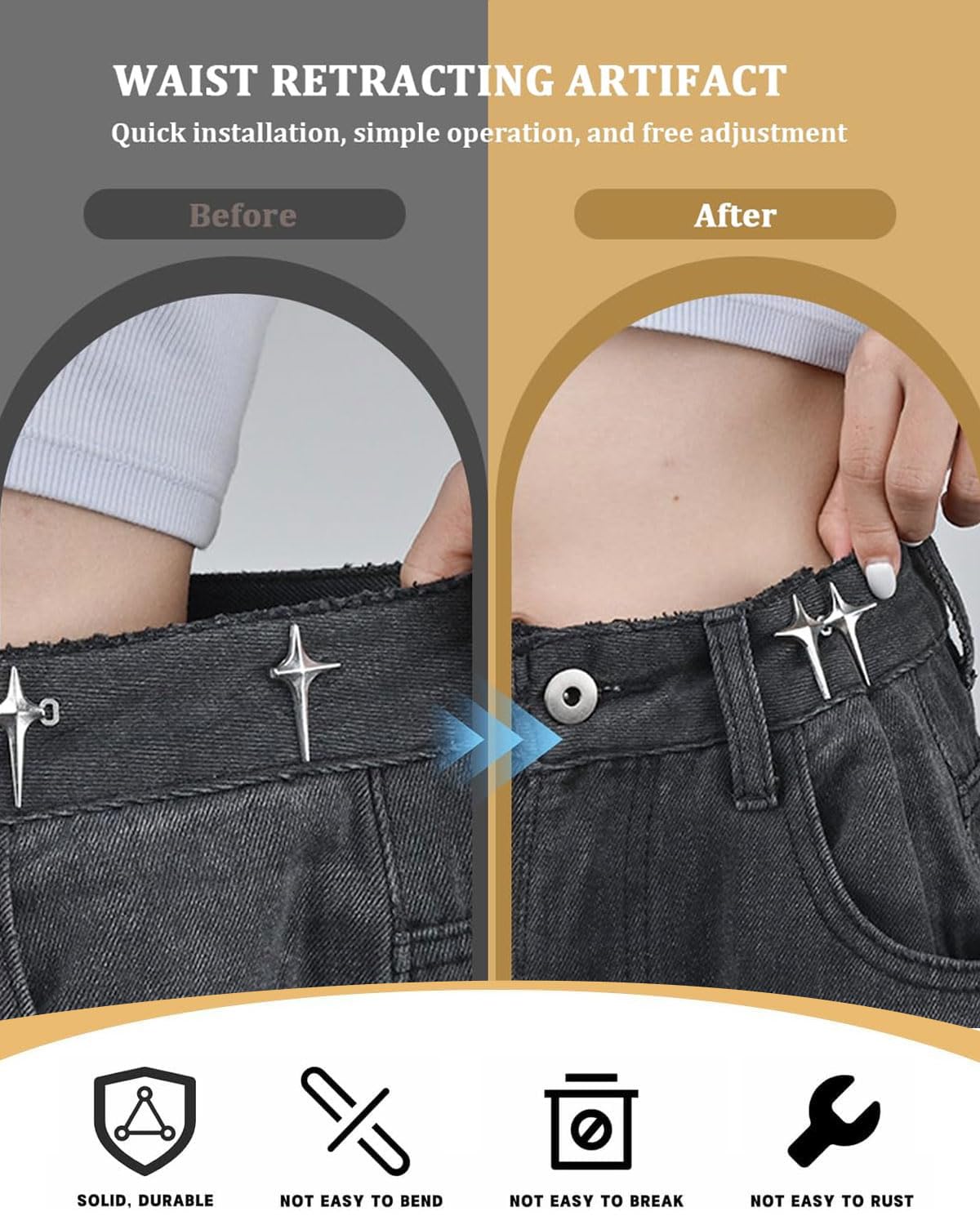QUARKZMAN Stringivita per Pantaloni, 4 Set Bottoni Regolabili Jeans, Set Bottone Estensione Vita, Spille Bottoni Vita Jeans Bottone da Cucire, Pantaloni, Gonne, Maniche (Argento
