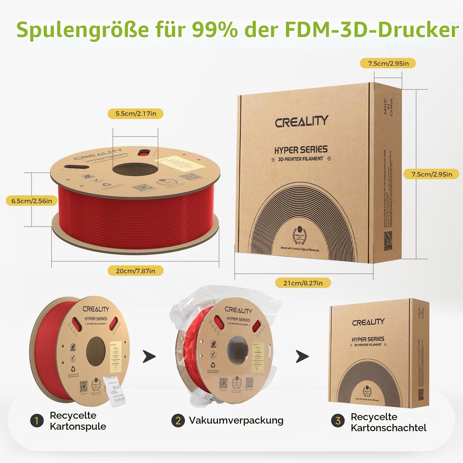 Creality Official Hyper PLA Filament Schwarz+Weiß+Blau+Rot 4KG, 3D Drucker Filament für Hochgeschwindigkeitsdruck und widerstandsfähig, glatt, Überhang Leistung Maßgenauigkeit +/-0.03mm, 4 Rollen