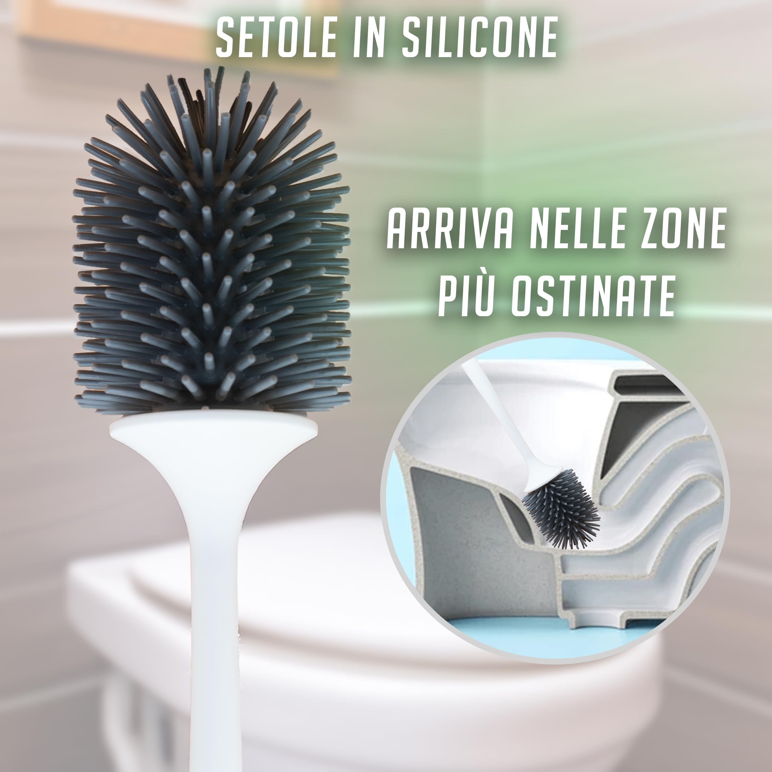 Scopino WC In Silicone Morbido - Pulizia Profonda, Facile Installazione A Parete O A Terra, Design Moderno - Foto 5