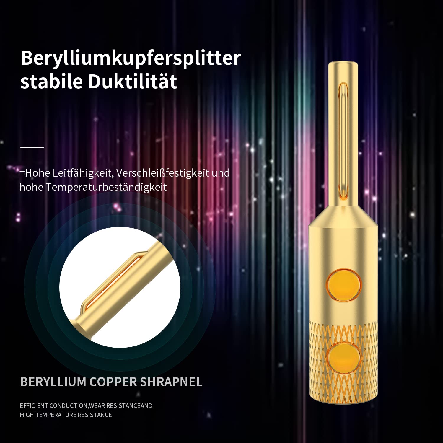 Tertullus 4 connettori di fascia alta in rame puro placcato oro, connettore a banana, connettore HiFi avvitabile per cavo altoparlante fino a 5 mm