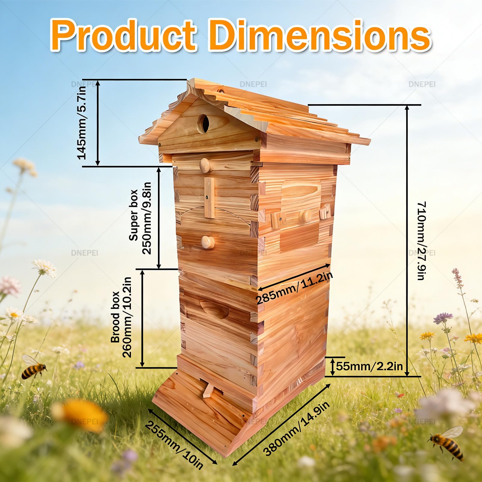 Komplettes Bienenstock-Set für Anfänger, Bienenstockkasten aus Holz mit Sichtfenster und Honighahn, inklusive Holzbienenhaus für bestäuberfreundliche Gärten