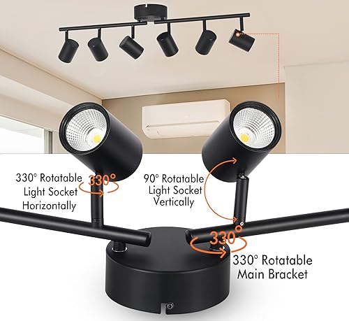 Miniatura 3 de CLOUDY BAY Kit de luces LED regulables de 40 W y 6 cabezales, 3000 K4000 K5000 K seleccionables 3000 lm CRI90, cabezal de luz flexible giratorio