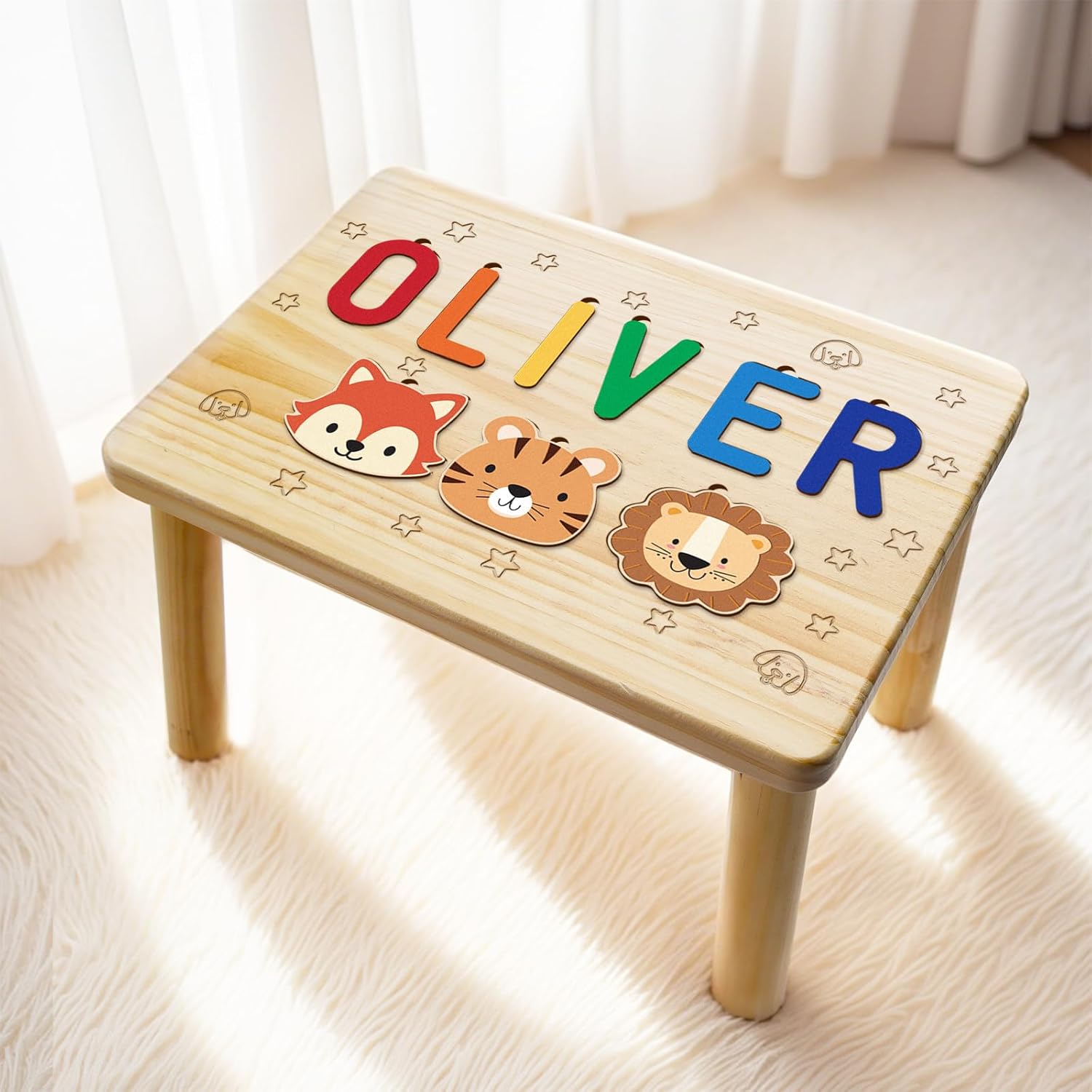 Name Puzzle for Kids Personalized Baby Stool Wooden Step Stools for Kids Toddlers Step Stool for Bathroom Sink Potty Kitchen Bedroom Sofa Custom Name Puzzle Birthday Gift for Toddler 1 2 3 4 5