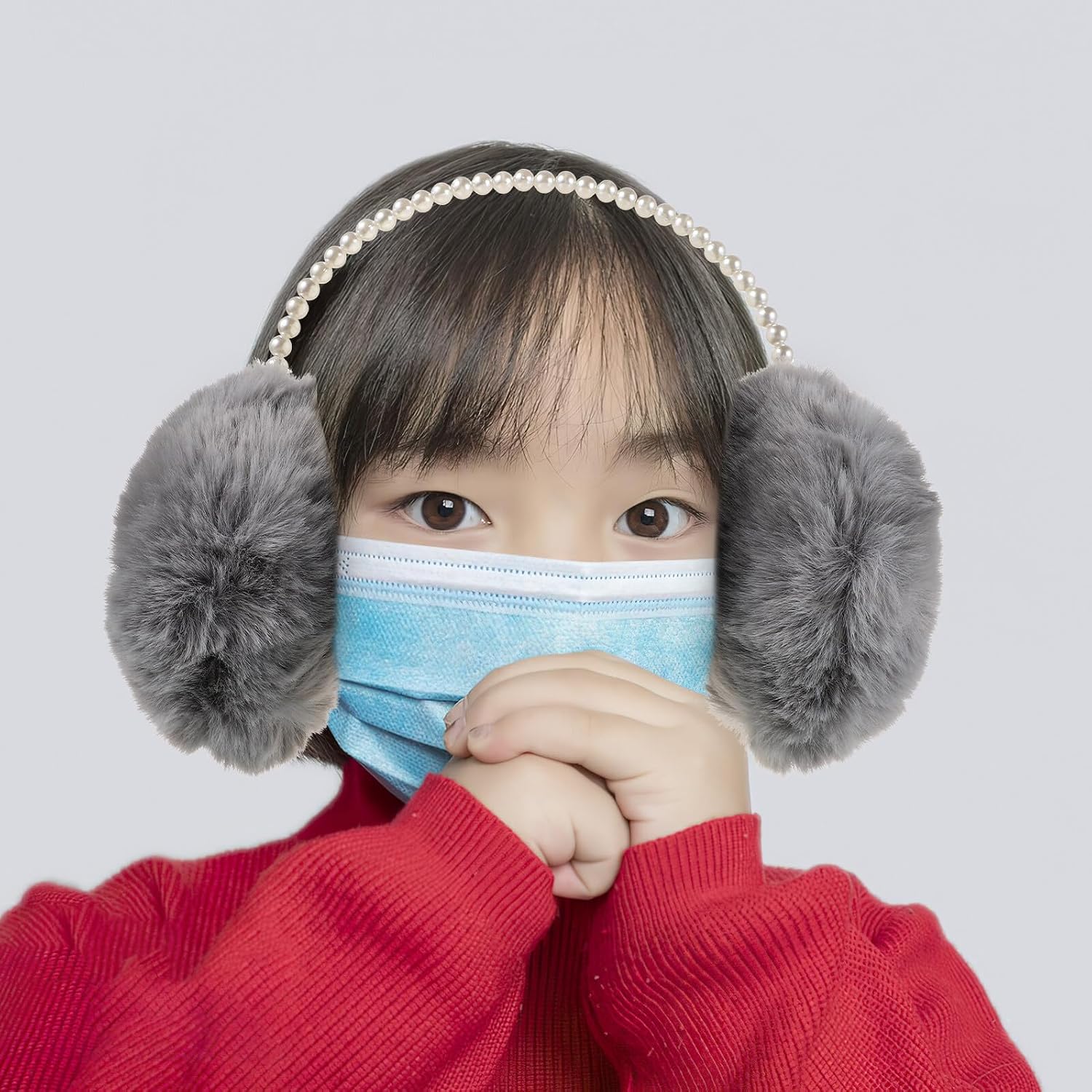 ARTIBETTER Plush Ear Warmers Headband for Women, Fluffy Winter Ear Muffs with Adjustable Fit, Soft Gray Faux Fur Earmuffs for Outdoor Cold Weather and Cycling