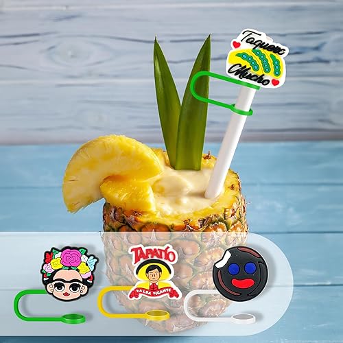 Miniatura 4 de Tapa de paja mexicana para taza, reutilizable de 0.315 pulgadas para vaso de 30 y 40 onzas, bonitas cubiertas de punta de popote para accesorios de