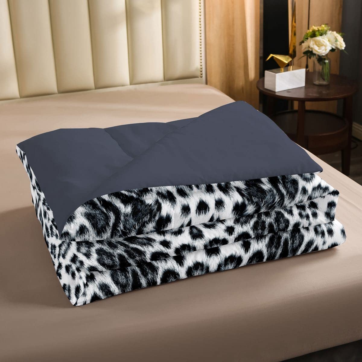 Bedding Piumino leopardato per ragazze ragazzi e bambini moderno in bianco e nero ghepardo set di biancheria da letto reversibile animali selvatici piumini leopardata con inserto per letto 230x220cm