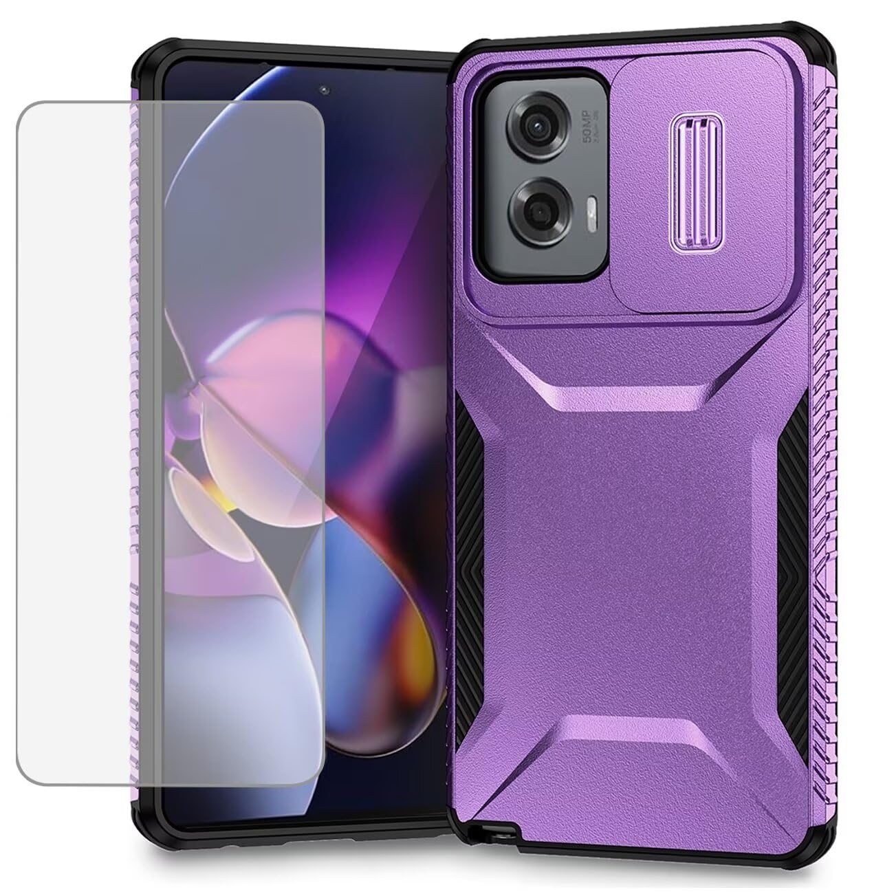 Ueokeird Case for Motorola Moto G Stylus 5G 2024 - Tempered Glass Screen Protector & Slide Camera Cover - Heavy Duty Non-Slip Cover for Motorola Moto