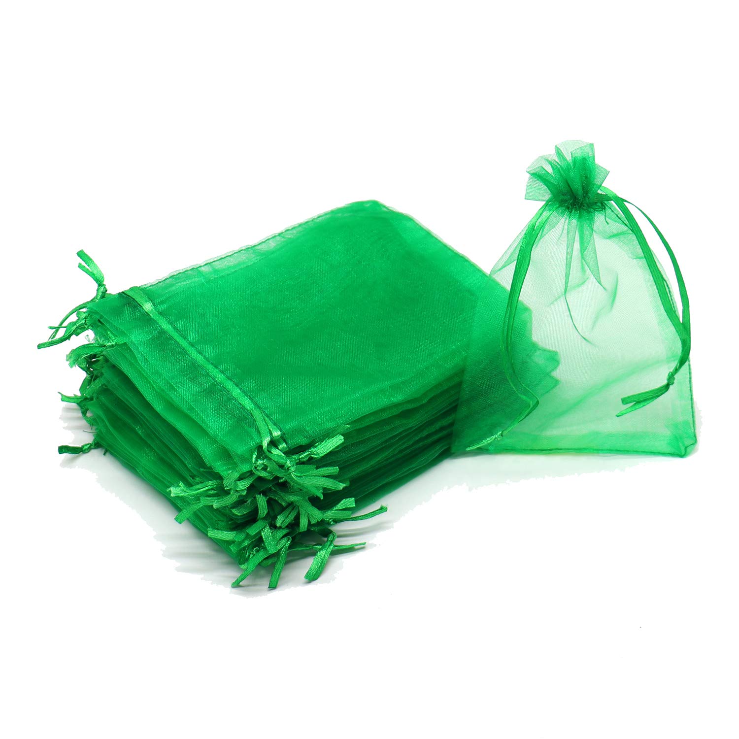 Dealglad 100Pcs Green Organza Bags for St. Patrick’s Day, 6x8 inch Sheer Jewelry Gift Pouches with Drawstring Wedding Favor Gift Bags for Christmas, Baby Shower, Birthday, Party