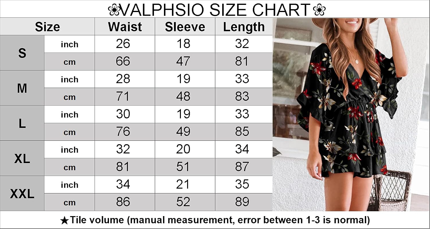 Valphsio Womens V Neck Beach Romper Ruffle Layered Drawstring Waisted Floral Shorts Jumpsuit