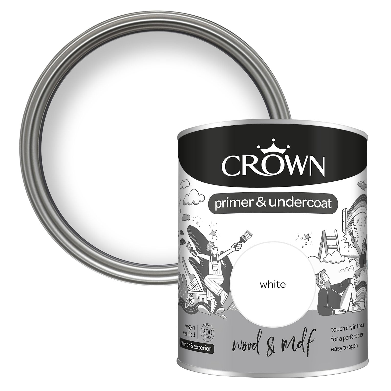 Crown Wood and MDF Primer and Undercoat, White (0.75 Liters)