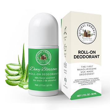 Natural Embrace Roll On Deodorant for Women - 48H Odor Control, Dewy Blossom Scent with Organic Aloe Vera, Nano Liposome & Prebiotics - Aluminum Free Deodorant, Natural Formula for Sensitive Skin