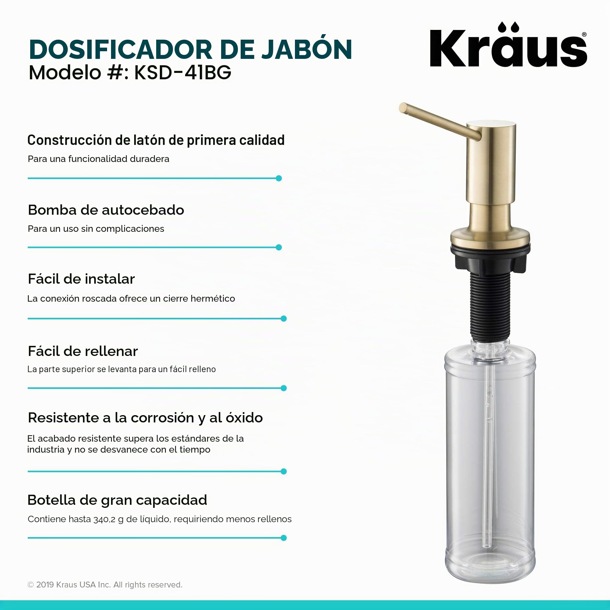Kraus KSD-41BG Dispensador de jabón, Oro Cepillado