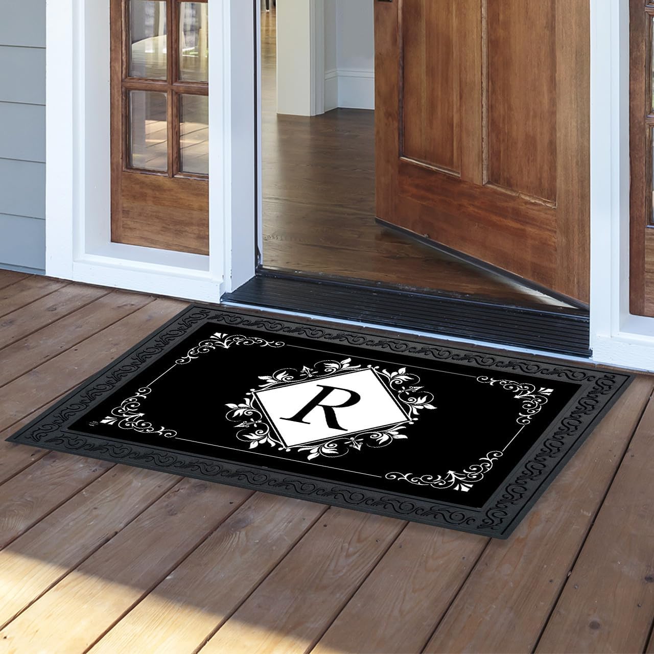 Briarwood Lane Black and White Monogram R Doormat
