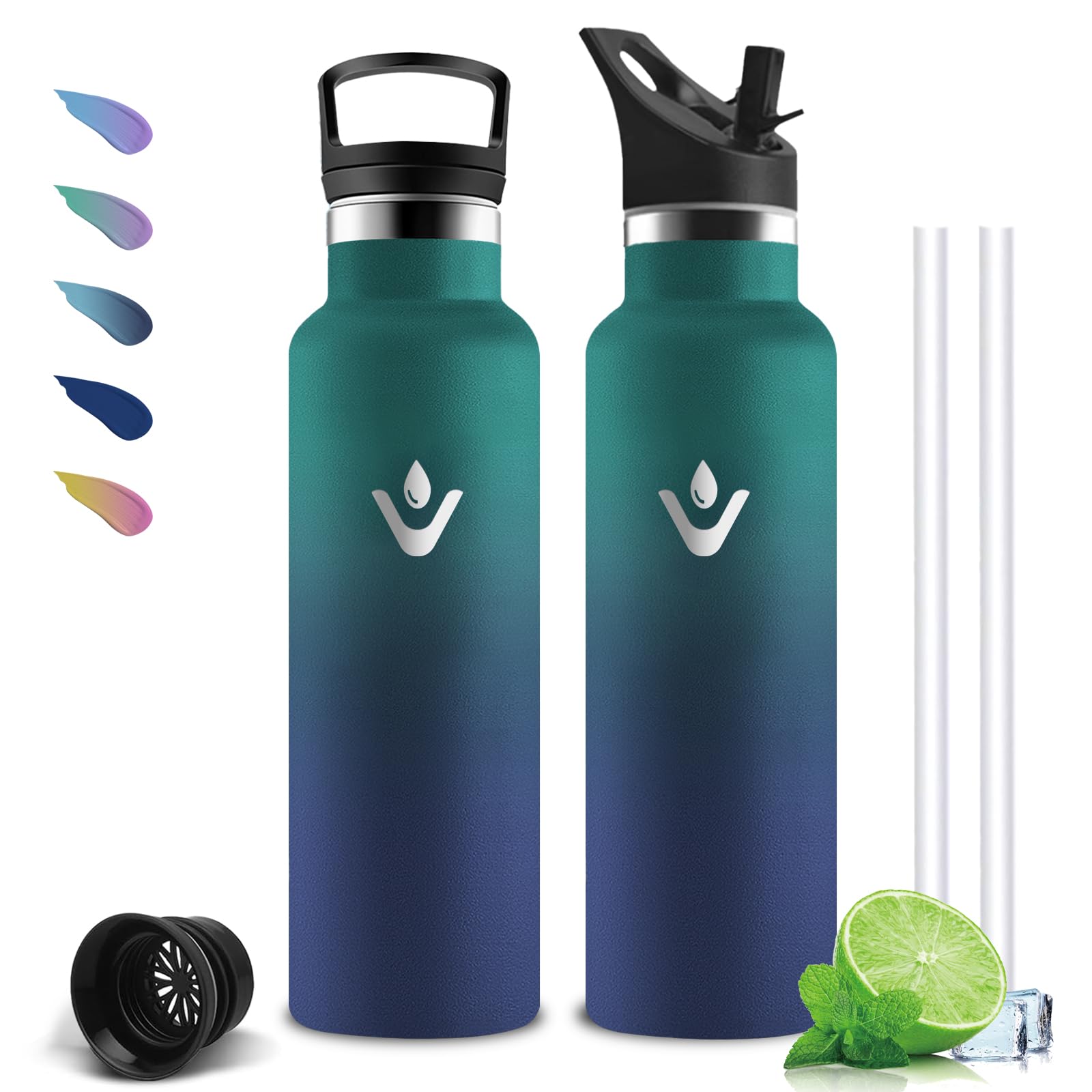 Mujigaga Stainless Steel Water Bottle, 750 ml Thermos Flask, BPA-Free, Drinking Bottle with Straw, Water Bottle, Leak-Proof, Insulated Flask, Double Walled, for Travel, Camping,