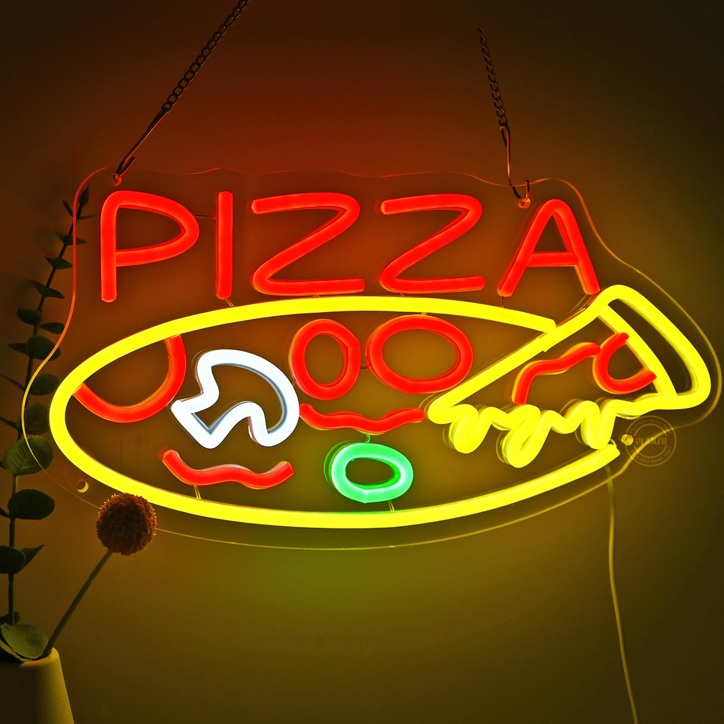 Planzo PIZZA Neon Sign Light for Restaurant Coffee Shop Bar Pub Business Store Advertising Window Display LED Pizza Sign Kitchen Bedroom Kid Room Home Party Gift Wall Decor 5V USB
