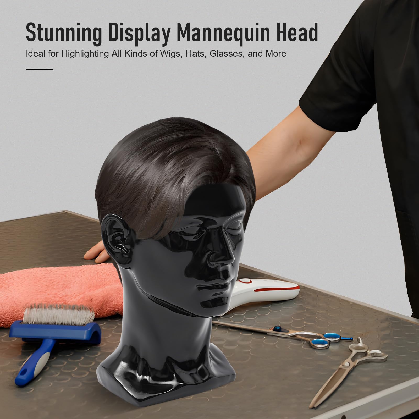 Cabeza masculina de PVC para peluca, cabeza decorativa, maniquí, sombreros y gafas, 50 x 30 cm, negro claro