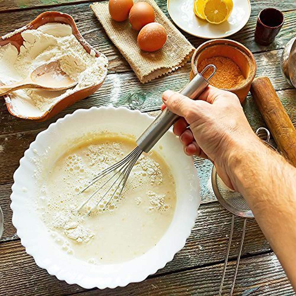 Frusta semiautomatica per uova, frusta semiautomatica, in acciaio inox, frusta rotante a spinta manuale, frullatore per una facile miscelazione in forno, sbattere e mescolare (acciaio inossidabile