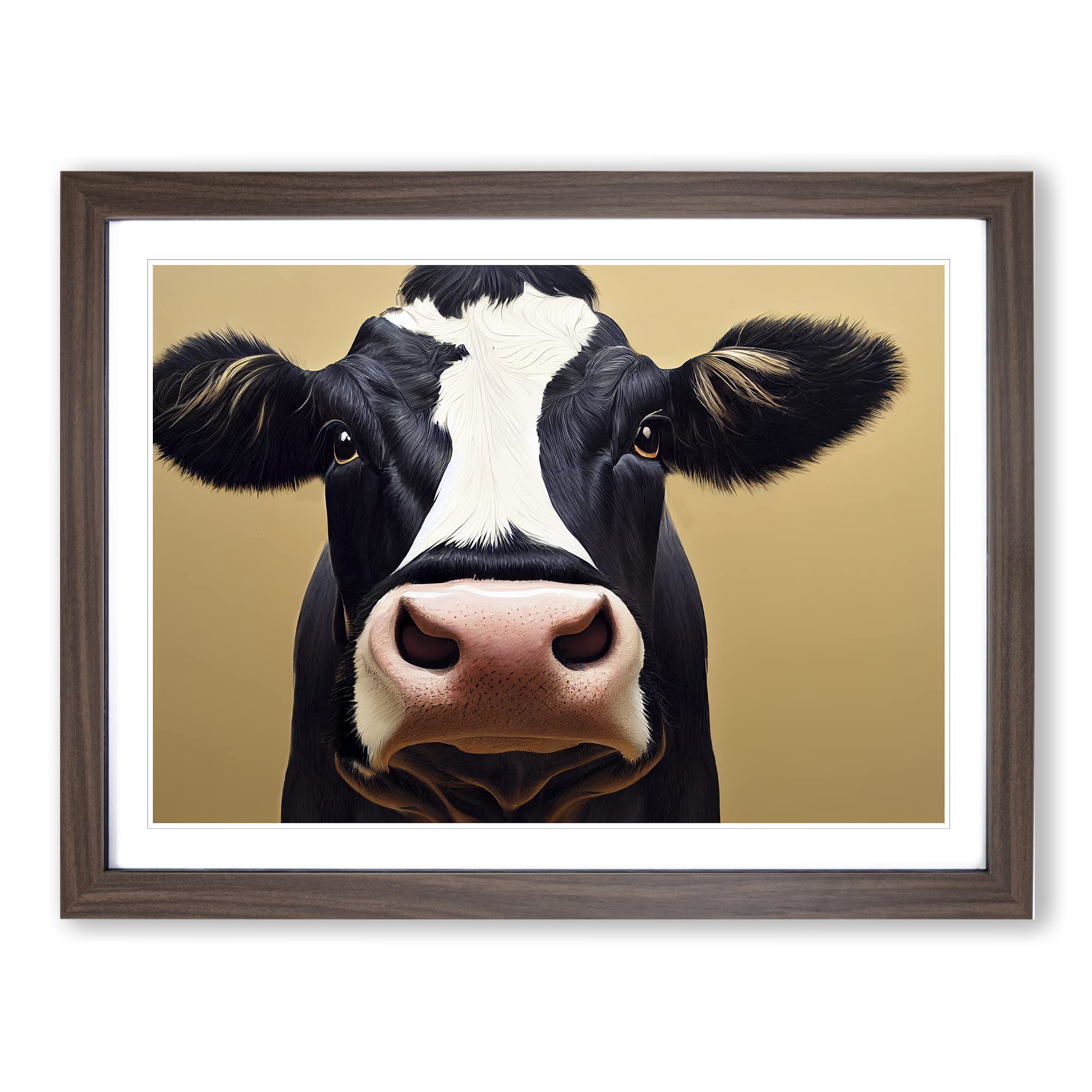 First Rate Cow WHT Framed Print, Walnut, A3 (46 x 34 cm)