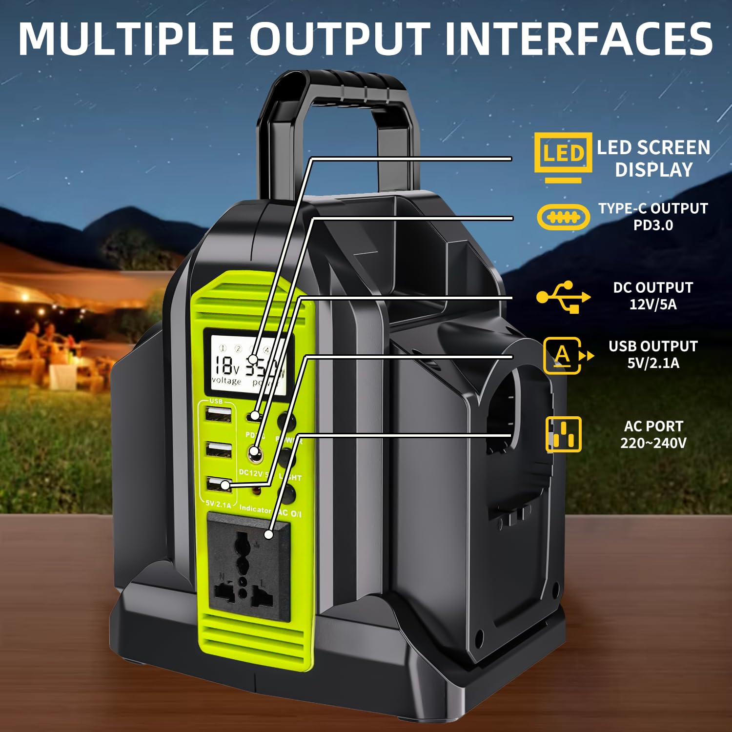 Onduleur à onde sinusoïdale pure 350 W, alimentation CC 18 V à 230 V/240 V AC, compatible avec les batteries au lithium Ryobi 18 V (batterie non incluse) | Convertisseur de puissance sans fil portable