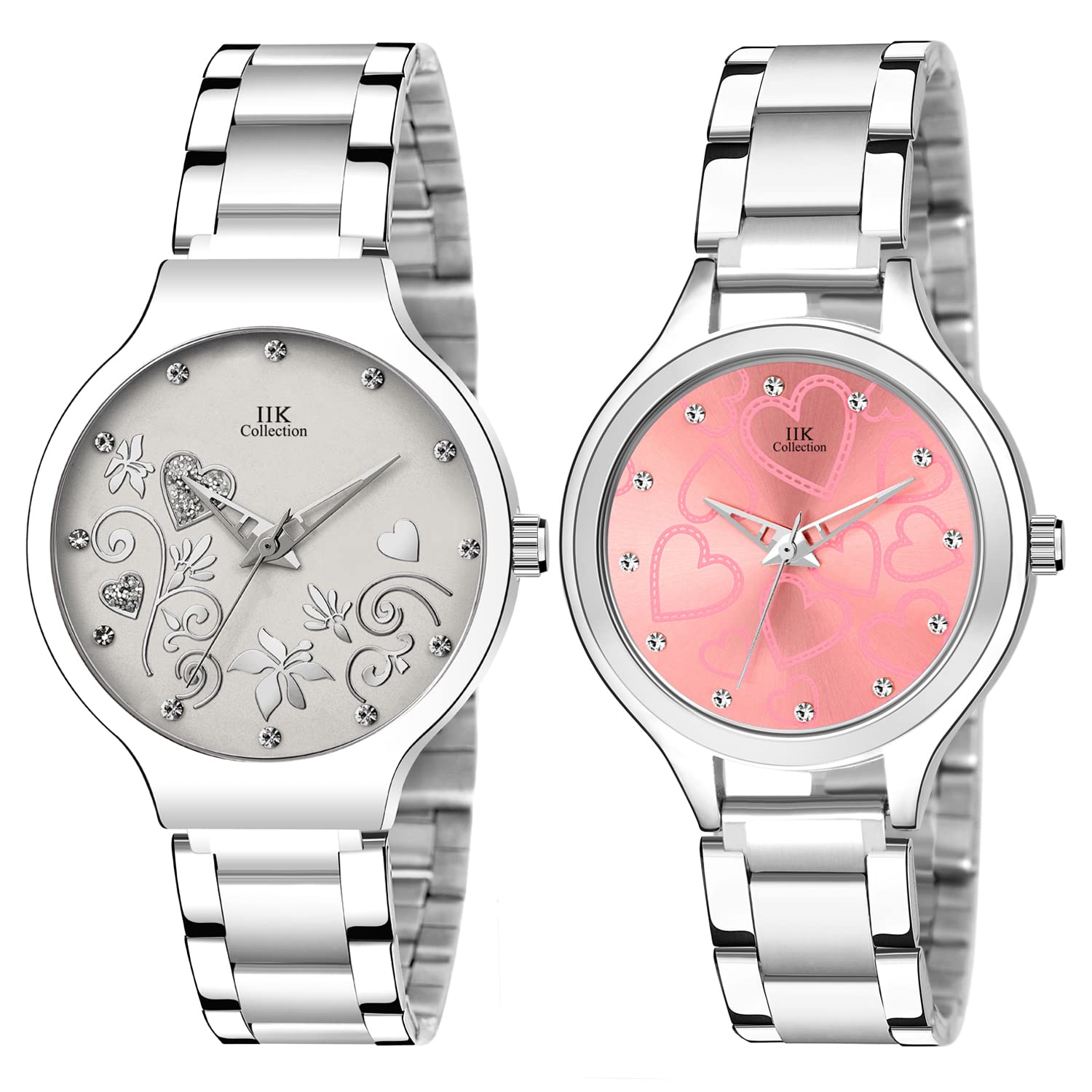 IIK COLLECTION Analogue Round Studed Dial with Silver Bracelet Strap Girls & Womens Wrist Watch (Pack of 2) (B09P1HRP89) Amazon Price History, Amazon Price Tracker