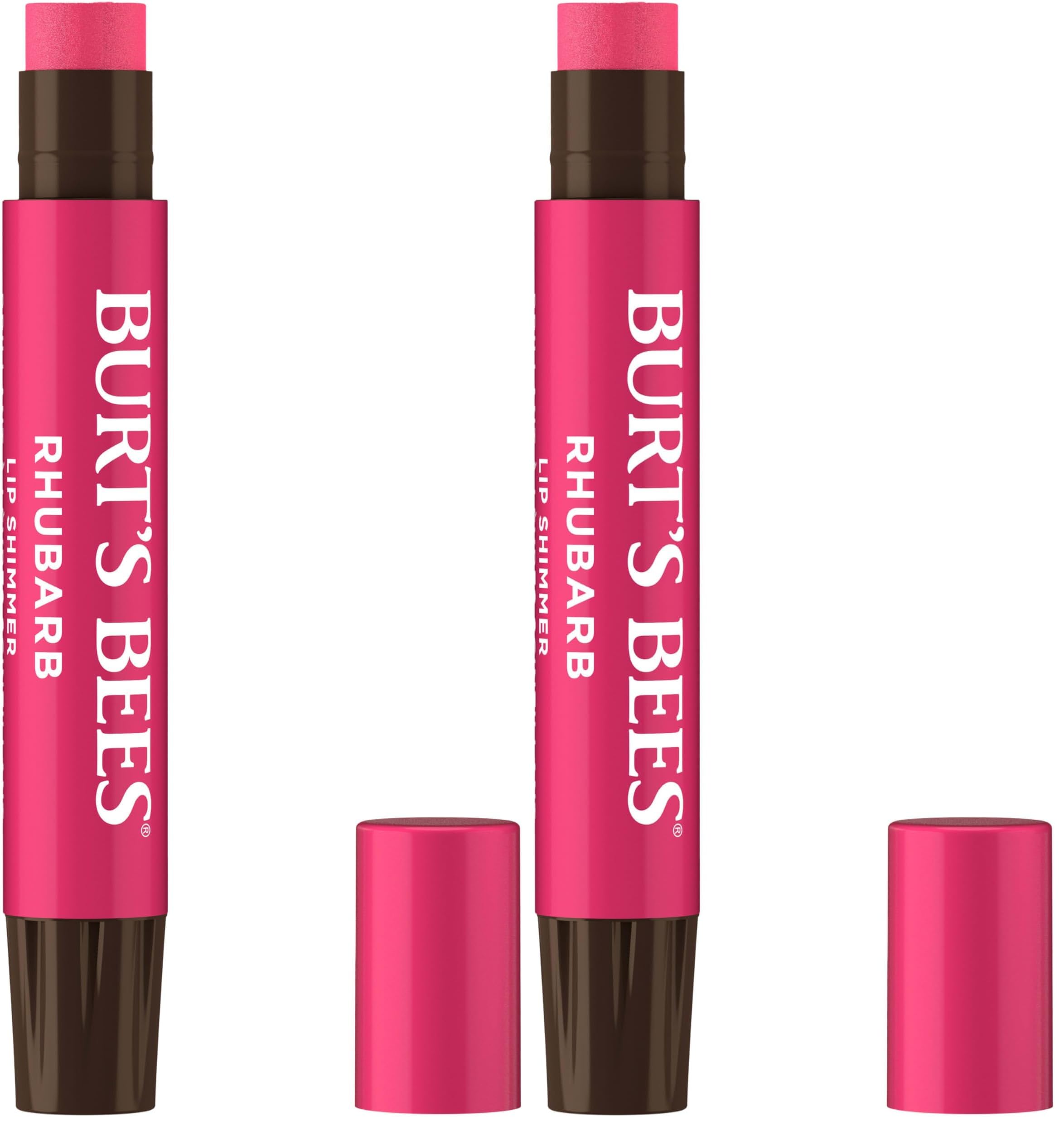 Burt's Bees 100% Natural Origin Lip Shimmer, Rhubarb with Shea Butter and Fruit Oils, 1 Tube, 2.6g (Pack of 2)