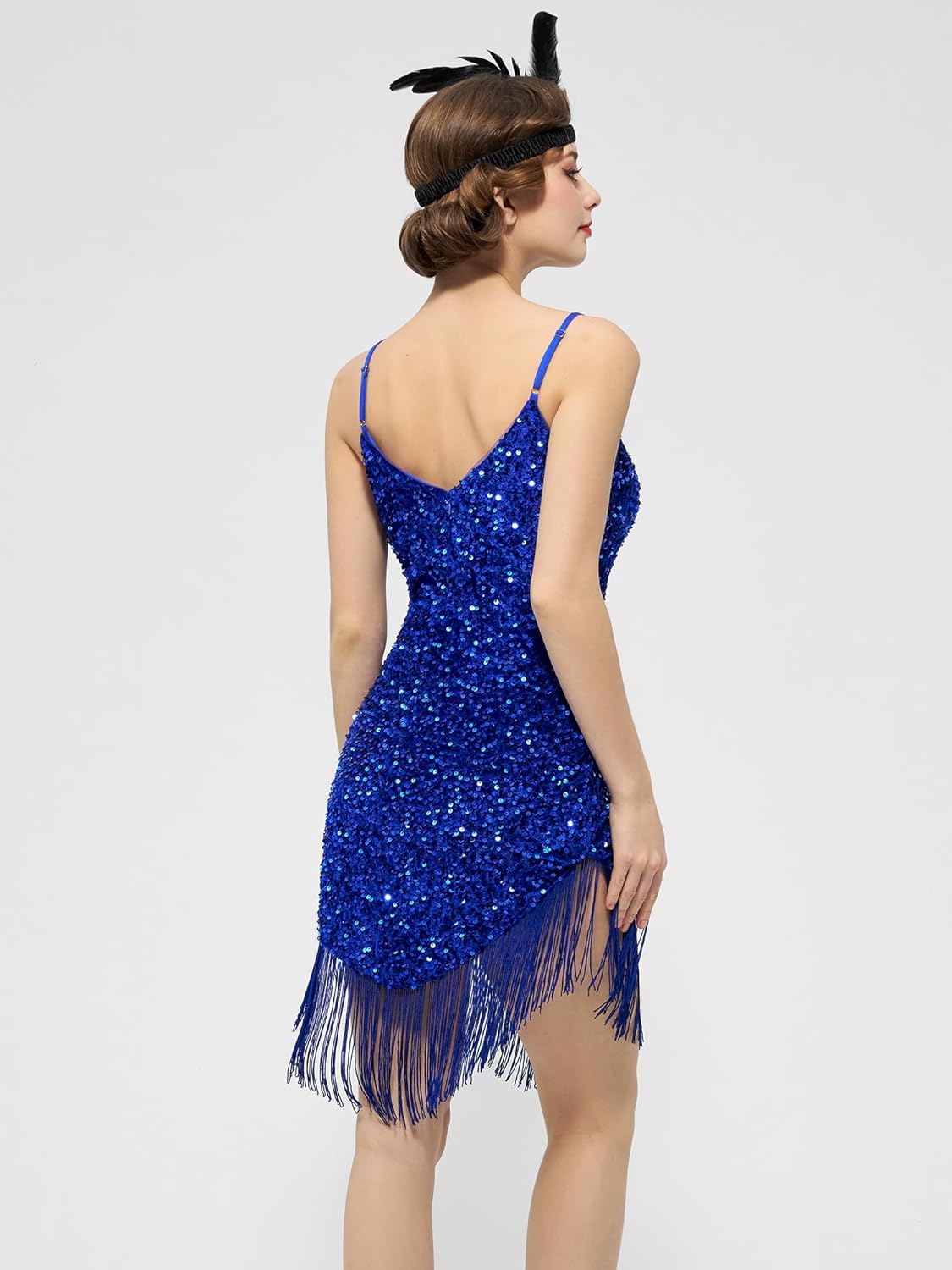 YESSA Women's Flapper Dresses 1920s,V Neck Great Gatsby Dresses Sequin Fringe Dress for Cocktail/Party/Prom/Club/Wedding - Image 4
