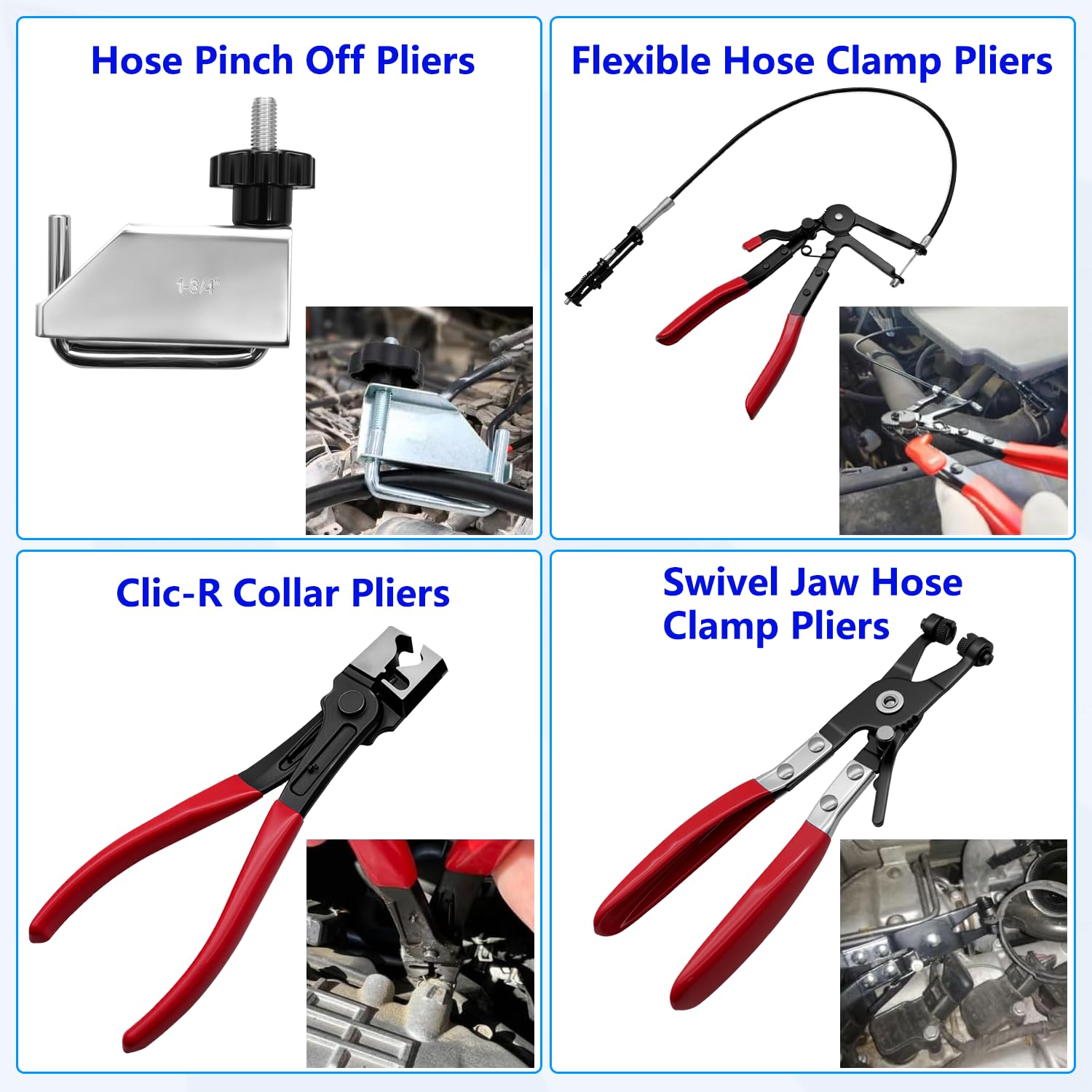 ZKTOOL Juego de 16 alicates de abrazadera de manguera, herramienta de extracción de abrazadera de manguera flexible, adecuado para divisores de conectores de terminales automotrices, reemplazo de