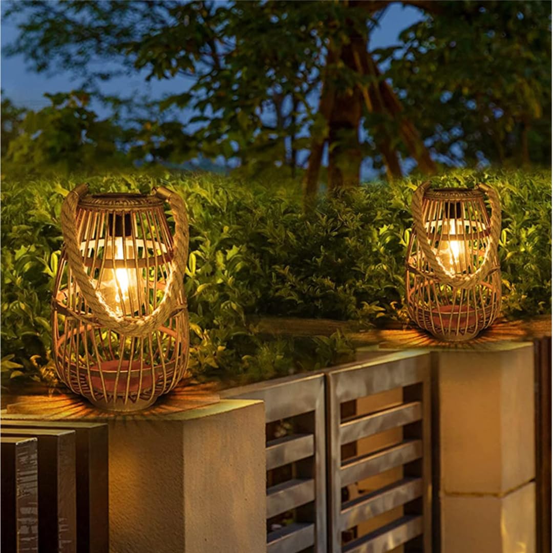 Lanterna solare da esterno in rattan solare tessitura appeso luci solari lanterna luce giardino paesaggio lampada solare illuminazione solare per decorazione giardino percorso patio