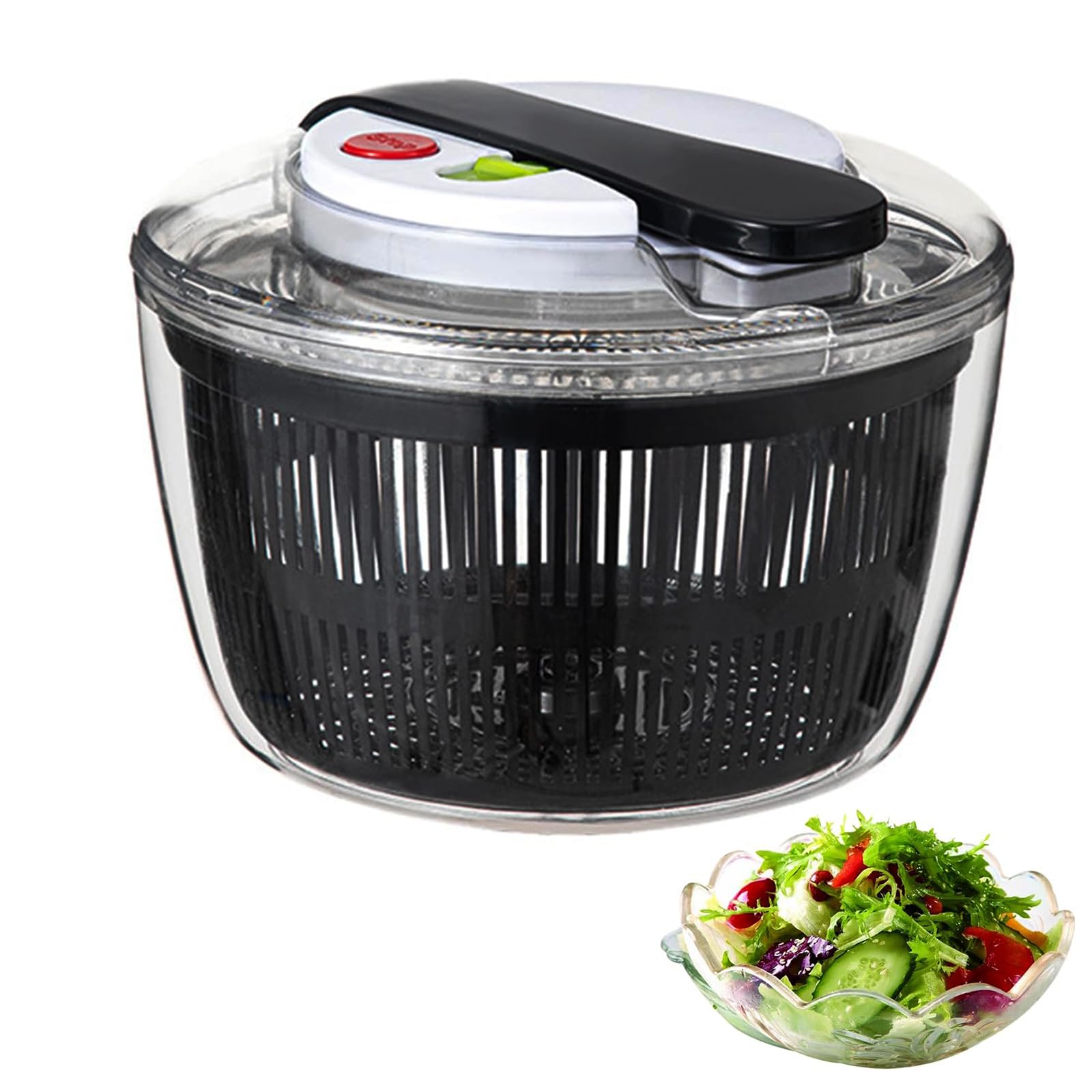 Tosser - Centrifuga per insalata a pulsante, per verdure e frutta, centrifuga per lattuga per verdure fresche, resistente alle perdite, utensile da cucina per alimenti, bianco, 3L (medio)