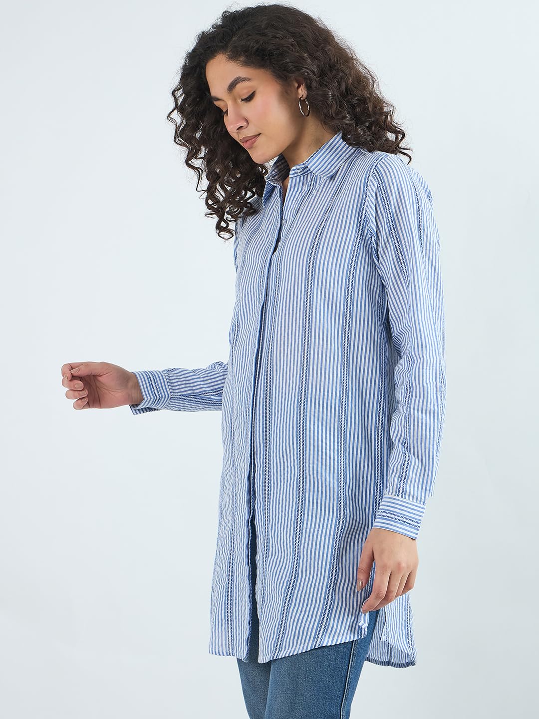 n.H.K.a. Blue Stripe Cotton Long Tunic 1