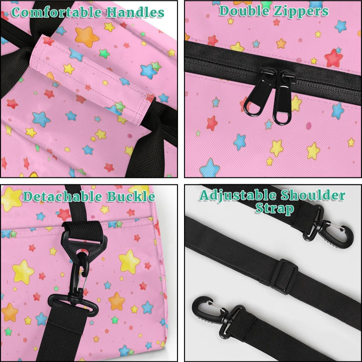 Personalized Gym Bag for Kids Girls, Cute Unicorn Pink Stars Custom Small Duffel Bag with Padded Handles Carry On Weekend Travel Bag for School Practice Ball Games