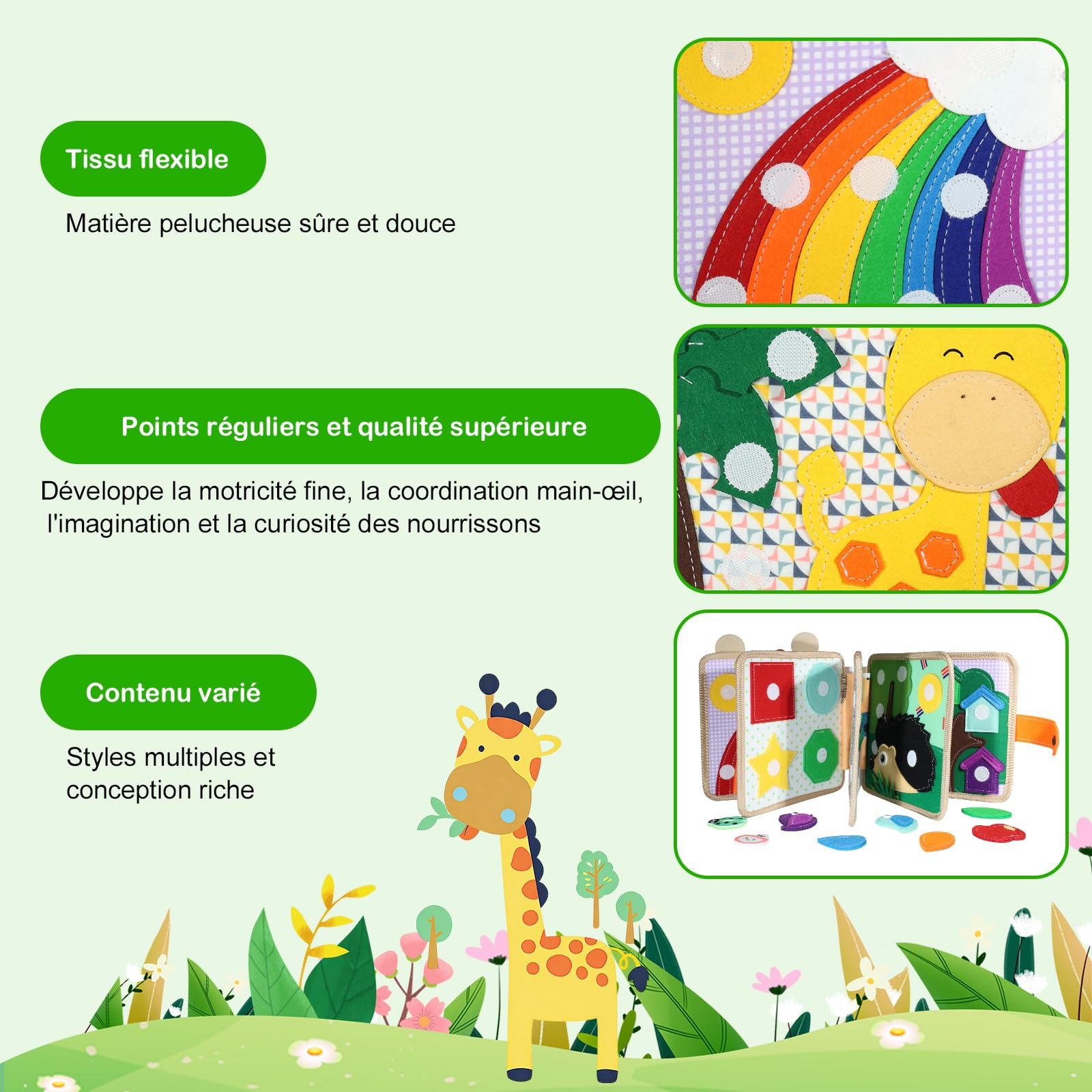 Busy Board à partir de 1 an, Quiet Book Livre d'Activité pour Tout-Petits, Livres d'Activités DIY en Feutre, Livre d'Activités des Compétences de Vie (Orange)