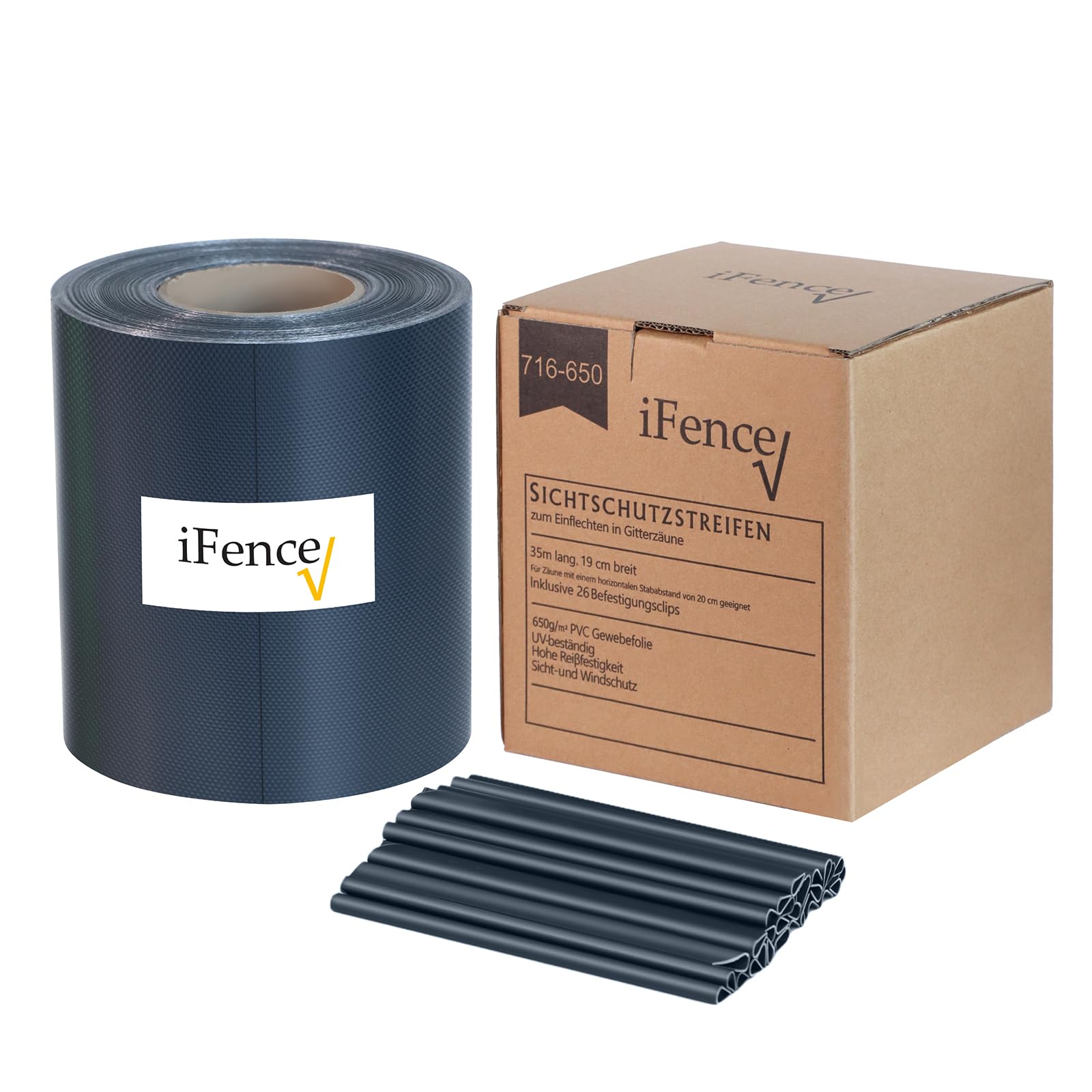 Bande brise-vue en PVC 35 m x 19 cm 630 g/m² Anthracite 30 clips