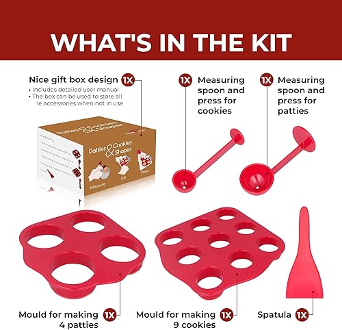 Miniatura 2 de Patty & Cookie Shaper - Juego de cocina, moldes innovadores para dar forma a la prensa de hamburguesas de carne y hornear galletas, 2 cucharas