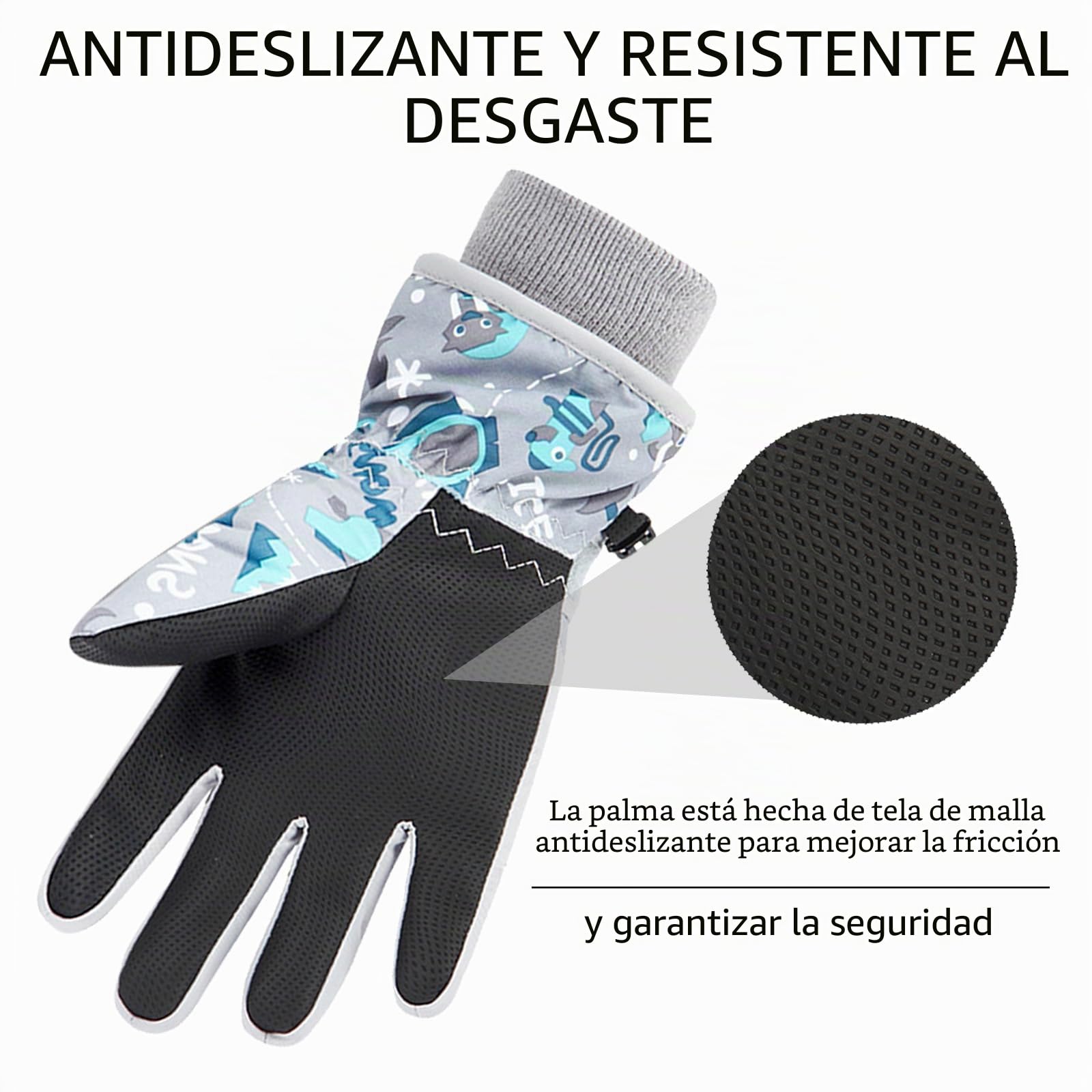 Guantes de Esquí Impermeables para Niños 7-9 Años