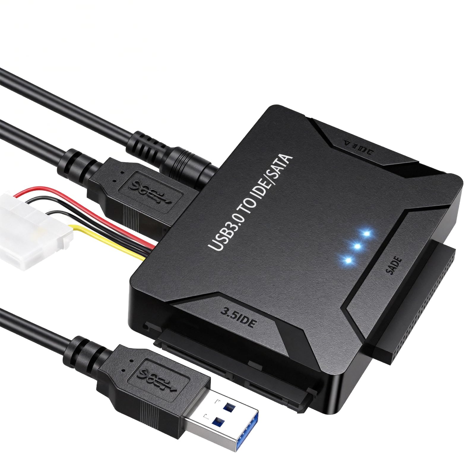 Adattatore universale da USB 3.0 a IDE e SATA Hard Drive IDE a USB e SATA a USB con alimentatore, lettore di dischi rigidi esterni per HDD SSD da 2,5/3,5 pollici