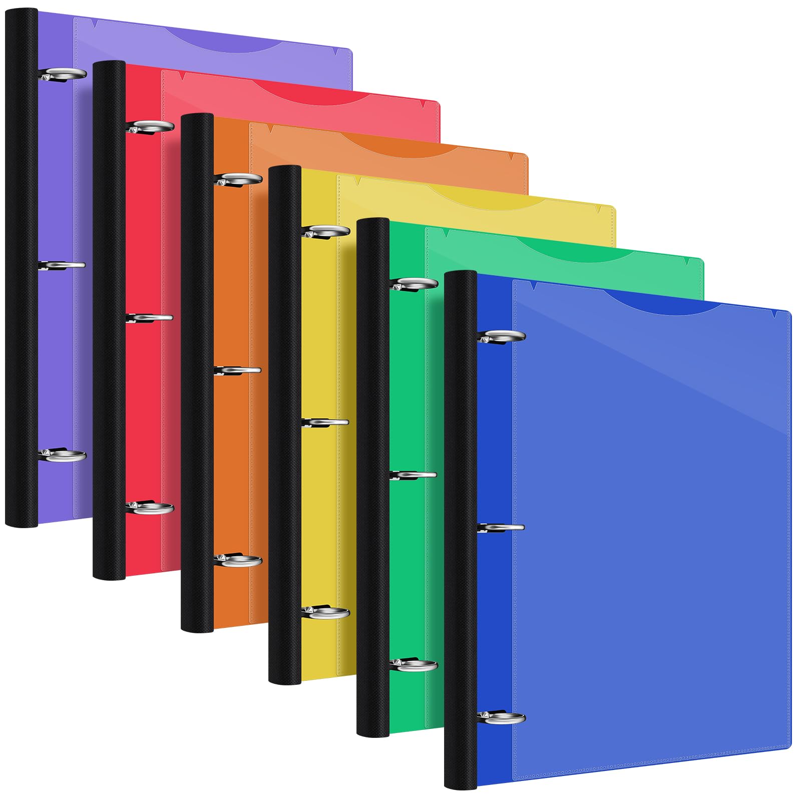 Henoyso Lot de 6 classeurs télescopiques à 3 anneaux de 2,5 cm avec dos télescopique, capacité de 200 feuilles, 3 anneaux ronds, classeur en plastique souple avec couverture avant transparente pour