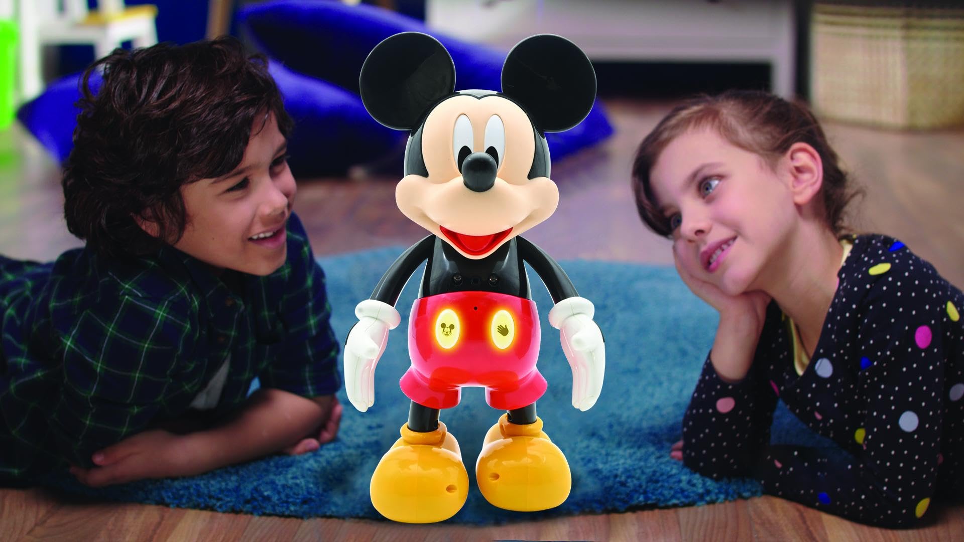LEXIBOOK Disney - Dwujęzyczny robot Mickey - angielski/francuski, 100 quizów edukacyjnych, efekty świetlne, taniec, programowalny, przegubowy, czarny/czerwony - MCH01i1LXB