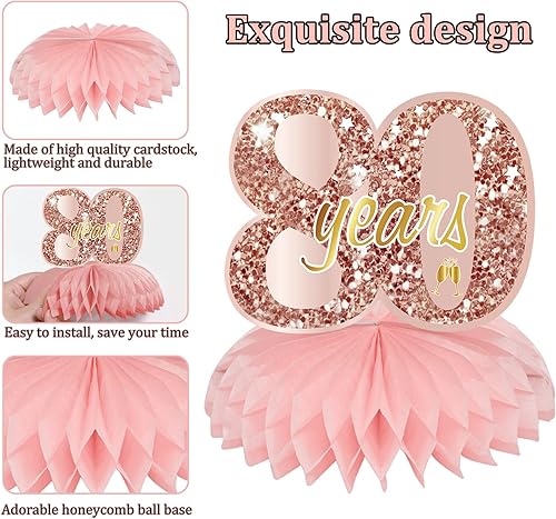 Miniatura 11 de Centros de mesa de cumpleaños de color oro rosa rosa para mujeres y niñas, 8 piezas de centros de mesa de feliz cumpleaños, suministros de fiesta