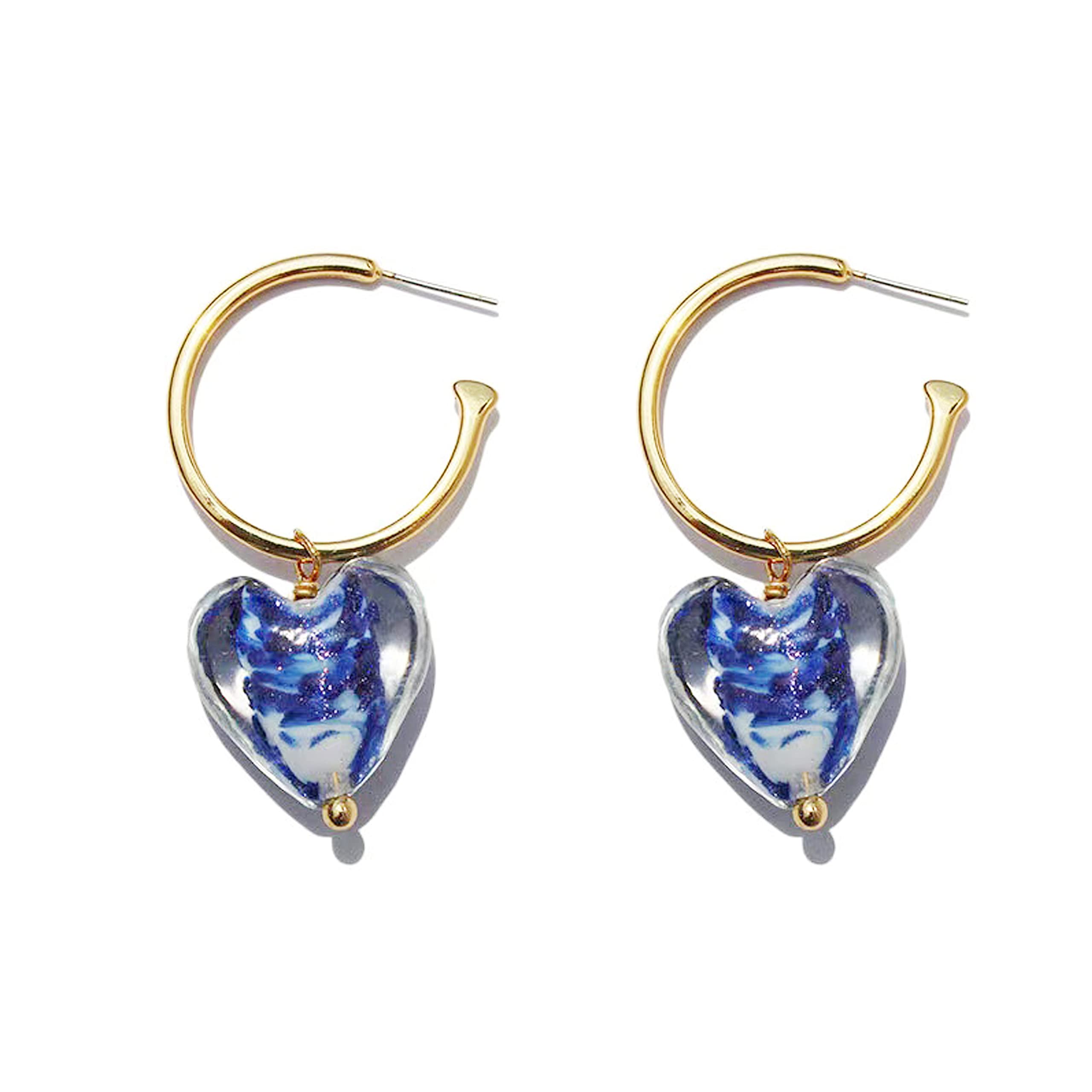 Retro fashion Handmade glass Love Heart Stud Earrings for Women Gold Plated Women's Earrings Mother's Day Jewelry Gifts for Women Mom Wife