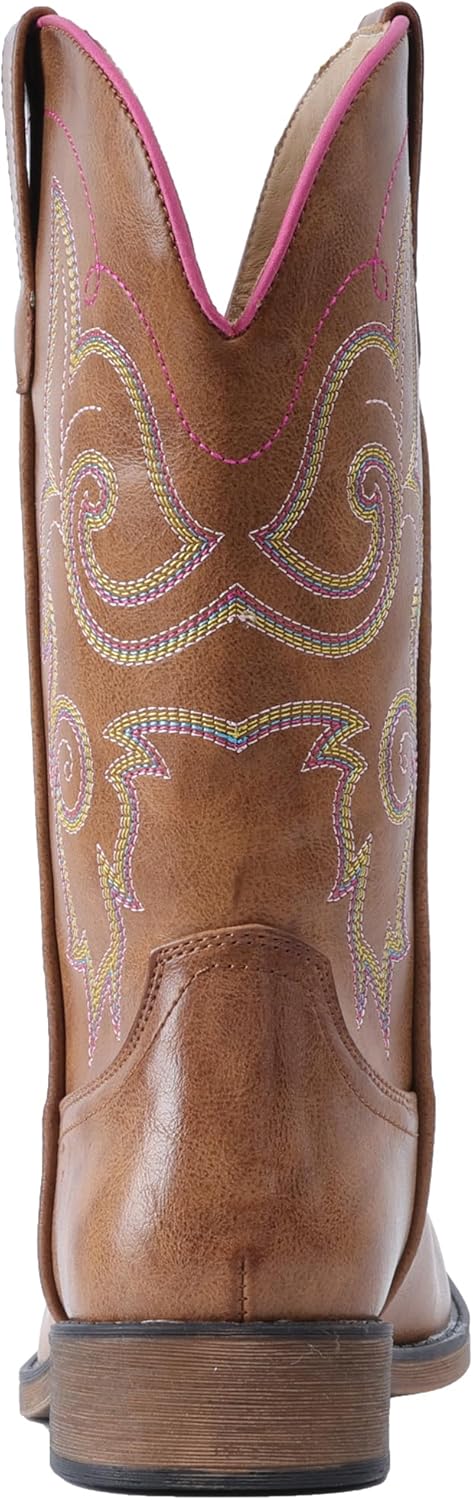 IUV Cowboy Boots For Women Square Toe Wide Western Boots Mid Calf Cowgirl Boots Pull On Fashion Embroidered Cowboy Boots - Image 6