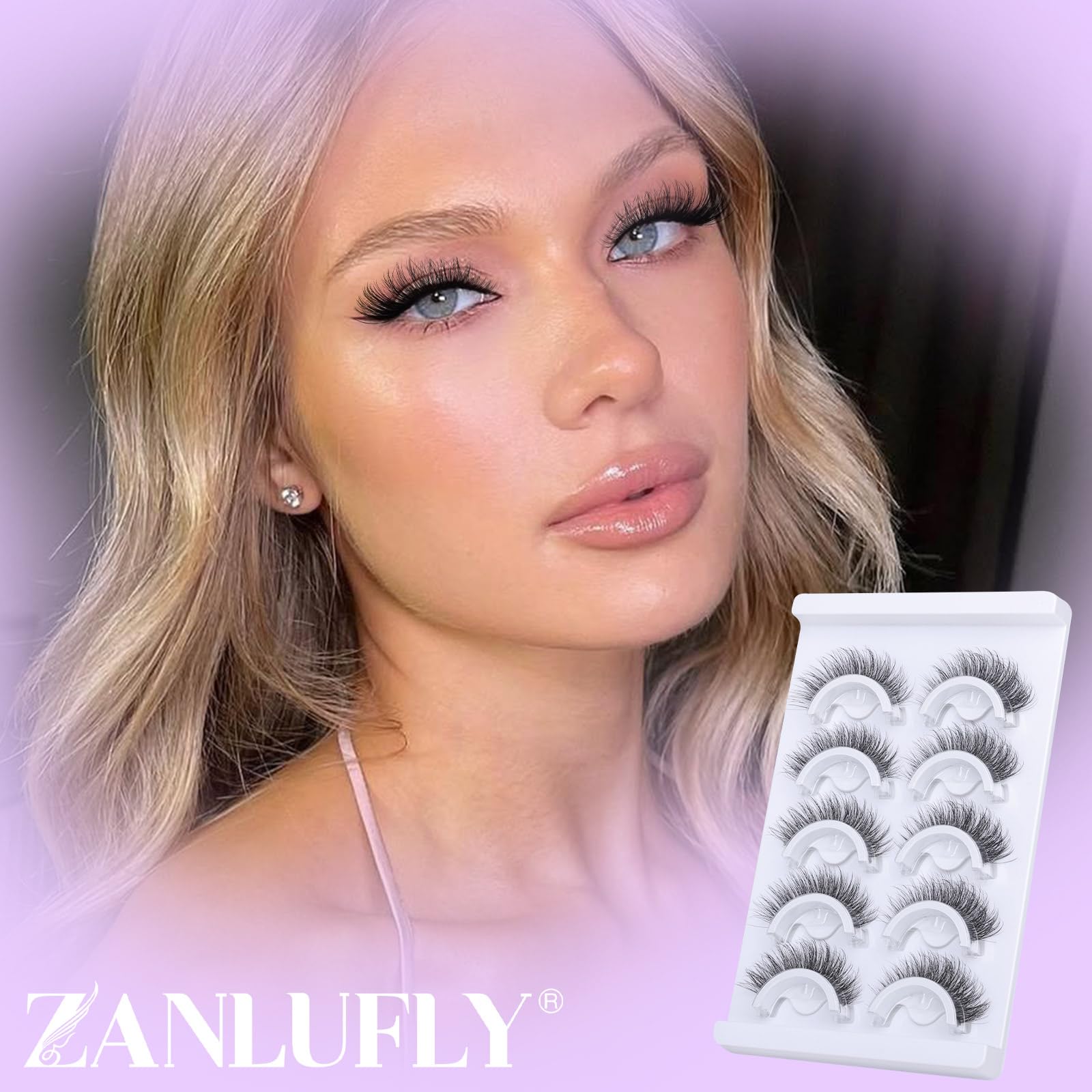 Self Adhesive Eyelashes Natural Pre-glued Lashes No Glue Needed Lashes Cat Eye Lashes Faux Mink Eyelashes Reusable Self Adhesive Lashes 5 Pairs by zanlufly