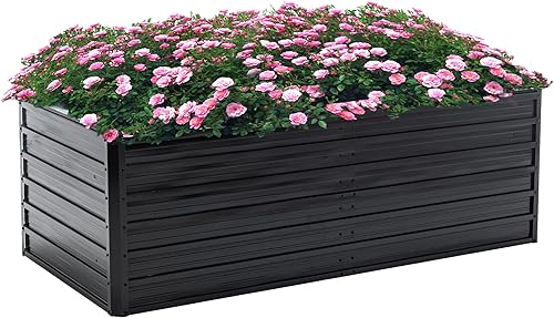Cama de jardín elevada galvanizada de 6 x 3 x 2 pies, jardinera para exteriores, kit de cama de jardín de acero galvanizado para verduras, flores,