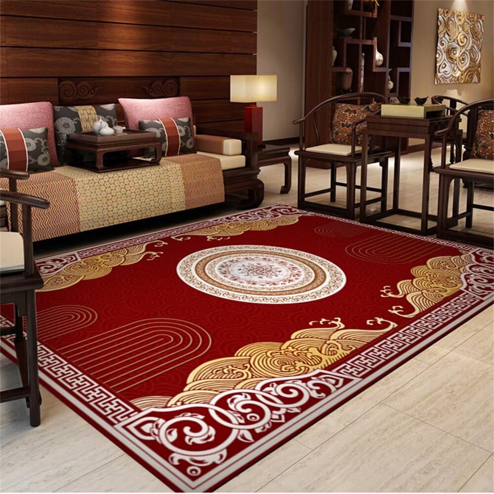 Tapis de salon et de bureau 130x200 cm grand tapis route rouge fleurs orientales
