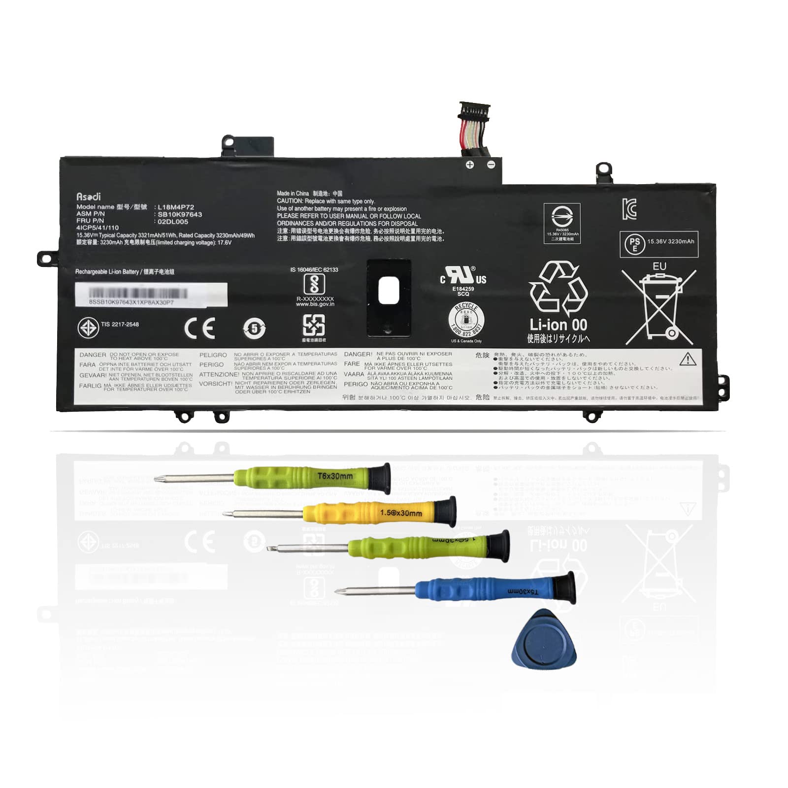 ASODI L18M4P72 Laptop Battery Compatible with Lenovo ThinkPad X1 Yoga 4th 5th Gen/X1 Carbon 7th 8th Gen Serie Notebook 02DL004 L18L4P71 SB10K97642 02DL005 L18C4P71 SB10K97644 SB10K97643 02DL006