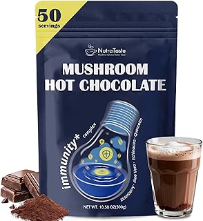 50 Servings Mushroom Hot Chocolate | 10 Mushrooms and Elderberry, Aloe Vera, Echinacea & Quercetin | Support Immunity, Gut & Stress Health | Cocoa Powder, No Melatonin | Vegan & Keto, Gluten-Free