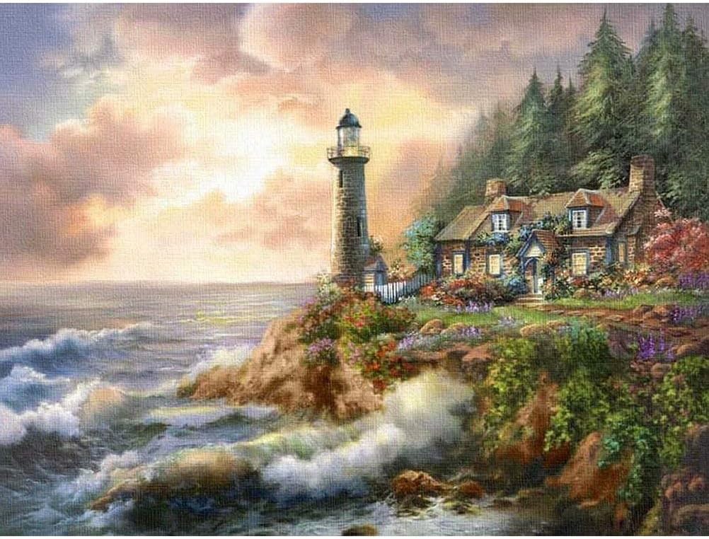 DIY 5D Diamond Painting Kits for Adults Home Wall Decor Full Drill Embroidery Diamond Art Crafts Kit Office Decor Wall Art 16x12 Inch (Lighthouse3)