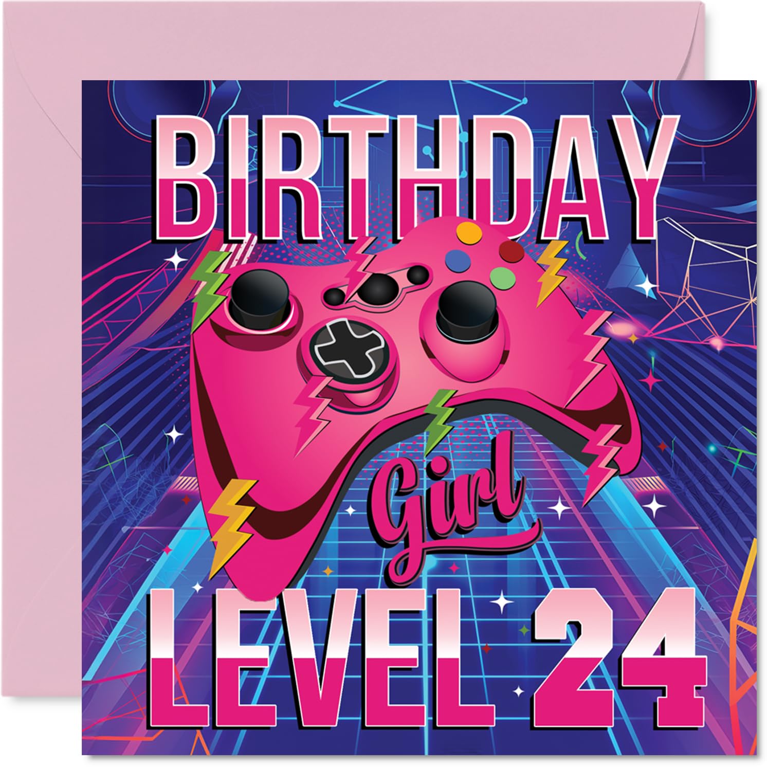 24th Birthday Cards for Women - Gamer Level - Happy Birthday Card for 24 Year Old Woman Granddaughter Daughter Friend Colleague, 145mm Bday Greeting Cards