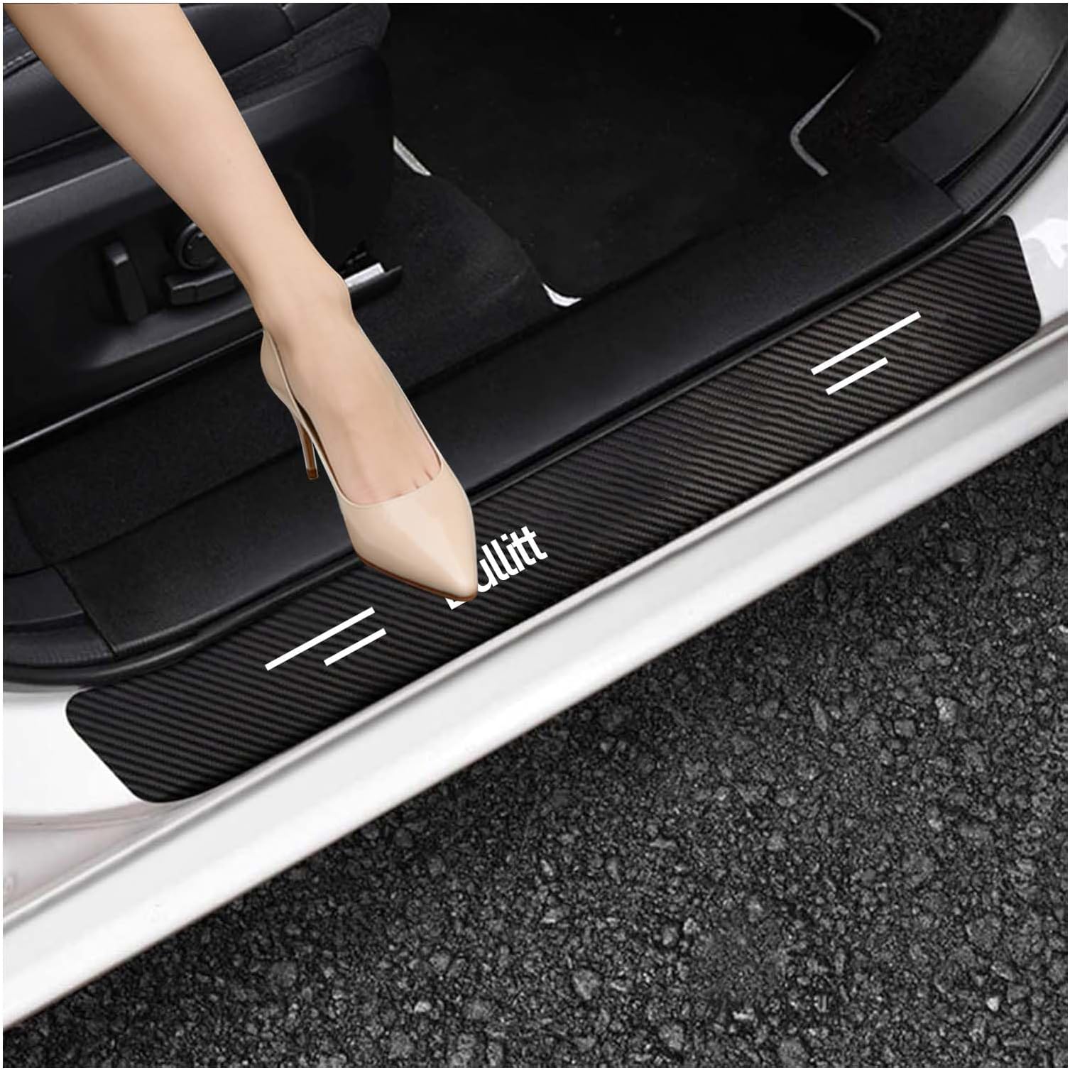 Car Threshold Protection Strip-4pcs Compatible with Mustang Bullitt 2005-2024Door Sill Protector With Logo Carbon Fiber/Scratch-Resistant